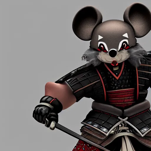 Image similar to samurai mouse with big muscles and swords, epic pose, 8 k dynamic render