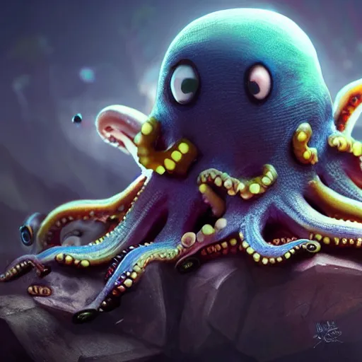 Prompt: octopus cute, illustration, digital art, inspired by little big planet, by greg rutkowski, sharp, masterpiece, highly detailed, photorealistic, octane render, 8 k, unreal engine 5, trending on artstation, vivid colors