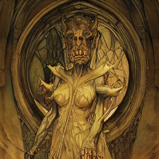 Image similar to disasterpiece gothic church gargoyle, watercolor, surreal Ptolemaic endevaour, by Edgar Maxence and Ross Tran and Michael Whelan and Da Vinci, intricate line drawings, 4k resolution