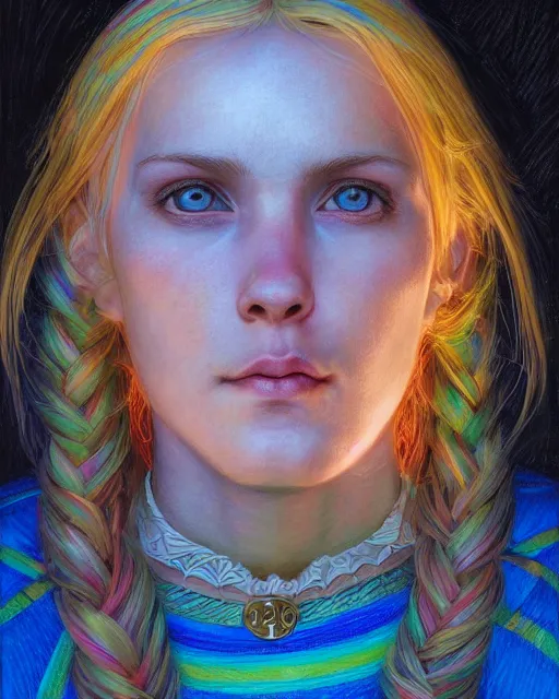 Image similar to human rainbow brite portrait | highly detailed | very intricate | symmetrical | whimsical and magical | soft cinematic lighting | award - winning | closeup portrait | doll | painted by donato giancola and mandy jurgens and charlie bowater | pastel color palette | featured on artstation