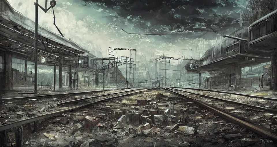 Image similar to (((a post-apocalyptic train station))) by Tokyo Genso!!!!!!!!!!!!!!!!!!!!!!!!!