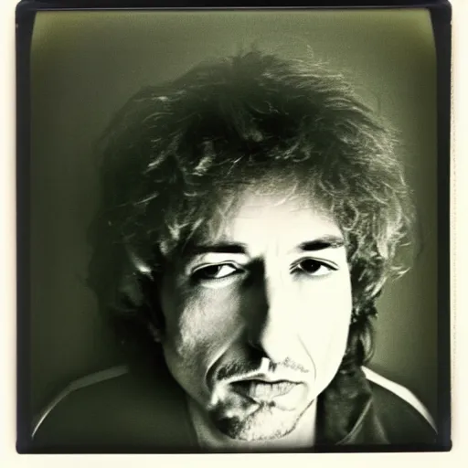 Image similar to Mugshot Portrait of Bob Dylan, taken in the 1970s, photo taken on a 1970s polaroid camera, grainy, real life, hyperrealistic, ultra realistic, realistic, highly detailed, epic, HD quality, 8k resolution, body and headshot, film still, front facing, front view, headshot and bodyshot, detailed face, very detailed face