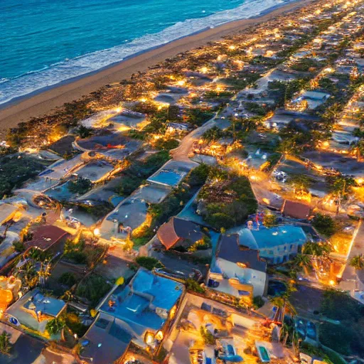 Image similar to overhead view california beach town golden hour shimmering sands luxury homes