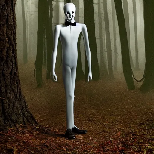 Image similar to slenderman in the woods