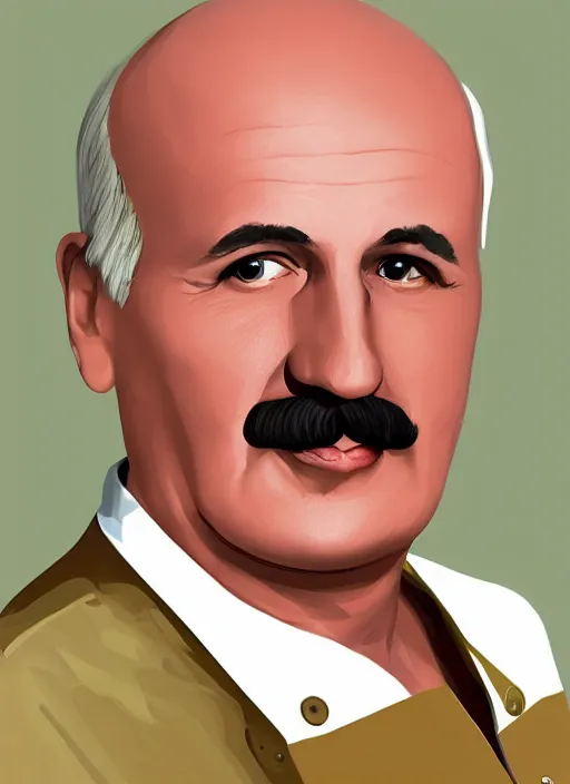 Image similar to digital portrait of a cooking chief looking like alexander lukashenko, photo realism