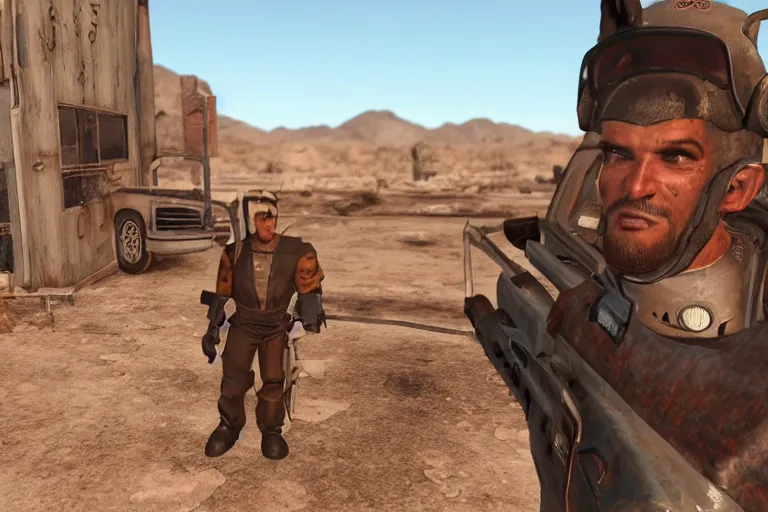 Image similar to benny from fallout : nw in mojave desert,