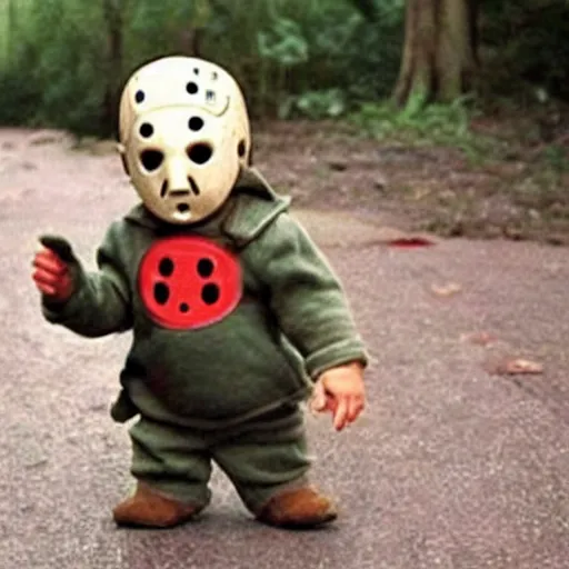 Prompt: a cute baby version of Jason Voorhees