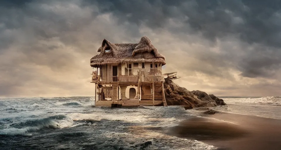 Image similar to seashell house, atmospheric cinematography