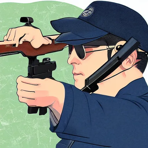 Image similar to jerry miculek shooting, digital art, utamaro kitagawa style