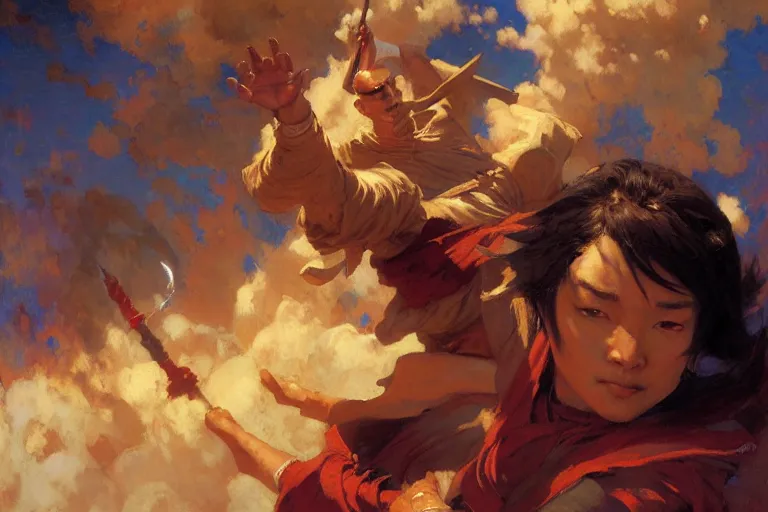 Image similar to air bender, painting by gaston bussiere, craig mullins, j. c. leyendecker