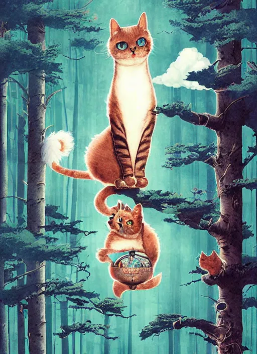 Image similar to a hyper realistic ink cat and the meaning of life and sunbeams blue sky, lush forest poster art by chiara bautista and kim jung giu and norman rockwell and greg rutkowski weta studio, and lucasfilm