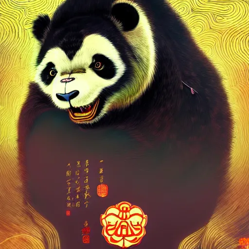 Image similar to a beautiful hyperdetailed character design 4 k wallpaper illustration of a cute panda with a chinese lion dance head victo ngai cyberpunk style, from china, style of studio ghibli, makoto shinkai, raphael lacoste, louis comfort tiffany, artgerm, james jean, ross tran, chinese style