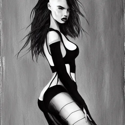 Image similar to adriana lima wearing wolford tights and loubouton heels, an ultrafine detailed painting, centered full body, featured on deviantart, fantasy art, detailed painting, anime