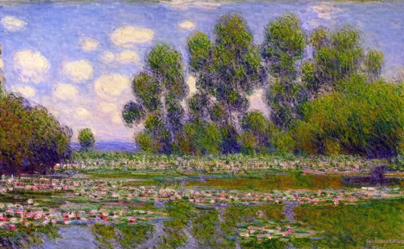 Image similar to a beautiful landscape in the style of claude monet, ultra realistic, beautiful