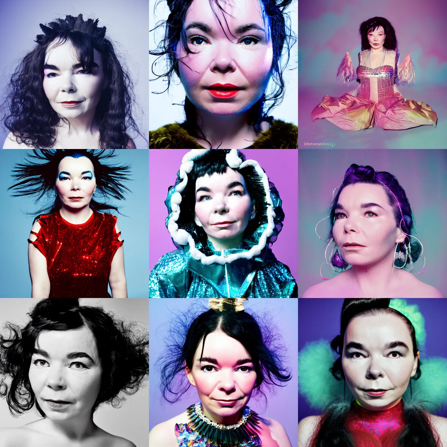 Prompt: professional photo shoot portrait of bjork in the style of petra collins, three point lighting, 4 k
