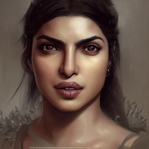 Image similar to portrait of priyanka chopra, fantasy, intricate, elegant, highly detailed, digital painting, artstation, concept art, matte, sharp focus, illustration, octane render, unreal engine, art by aenaluck and roberto ferri and greg rutkowski, epic fantasy, digital painting