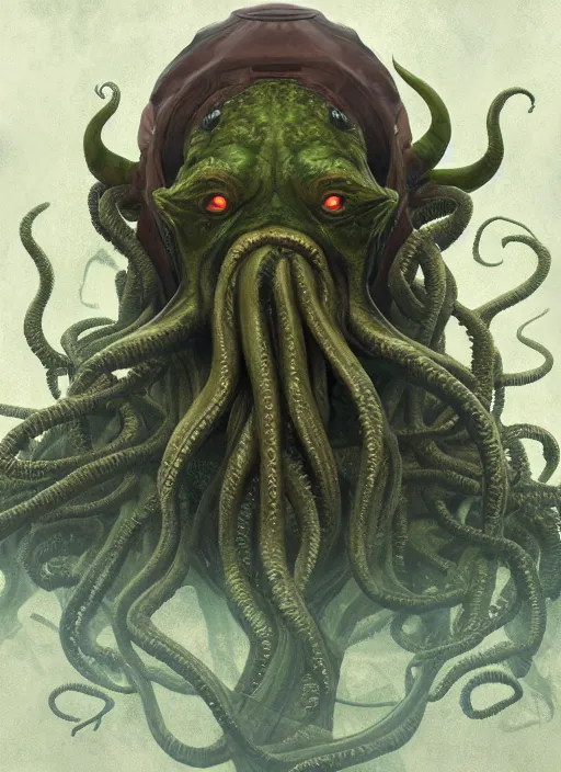 Image similar to portrait of cthulhu, hyper detailed, digital art, trending in artstation, cinematic lighting, studio quality, smooth render, unreal engine 5 rendered, octane rendered, art style by klimt and nixeu and ian sprigger and wlop and krenz cushart.