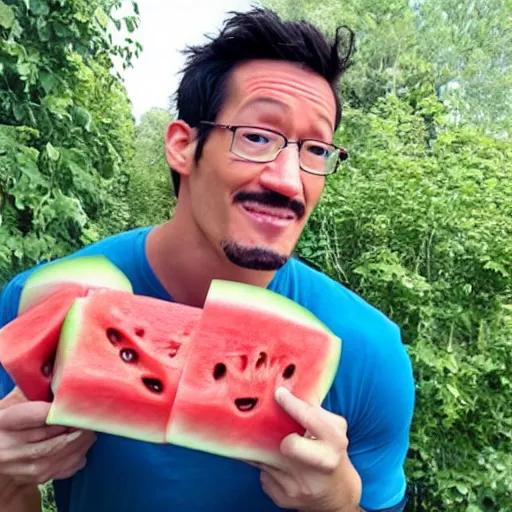 Prompt: markiplier eating numerous watermelons, 8k