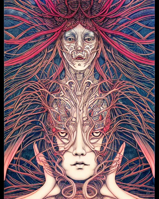 Image similar to human spirit breaking away from the body, conjuring psychedelic background, part by takato yamamoto, part by alex gray, ross tran, james jean, ultra realistic, highly detailed, 8 k, trending on artstation, cosmic, symmetry, masterpiece