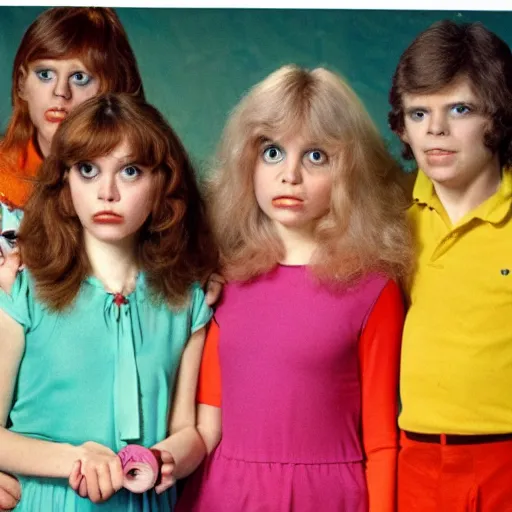 Image similar to still from 1978 live-action children's tv show about a teenage girl who enters an eyeball cult color