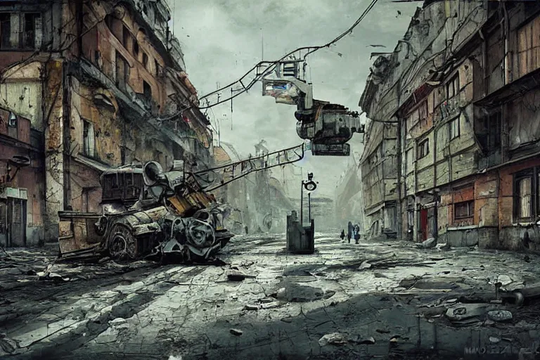 Image similar to derelict soviet, concept art, kyiv streen, ukrainian city, street cinematic clean art darek zabrocki, digital art,