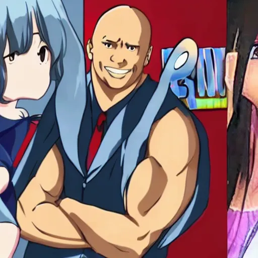 Prompt: Dwayne Johnson as a female anime girl