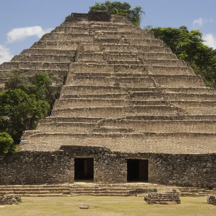 Image similar to a building in a serene landscape, ancient mesoamerican style