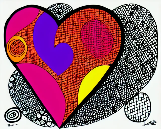 Prompt: graffiti, heart made with circles and lines, vivid colors, highly detailed, simple, no jagged lines, smooth, artstation, artwork by blek le rat