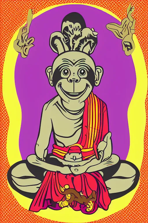 Prompt: a vector based illustration about a monkey Buddhist in the style of pop art, no gradients