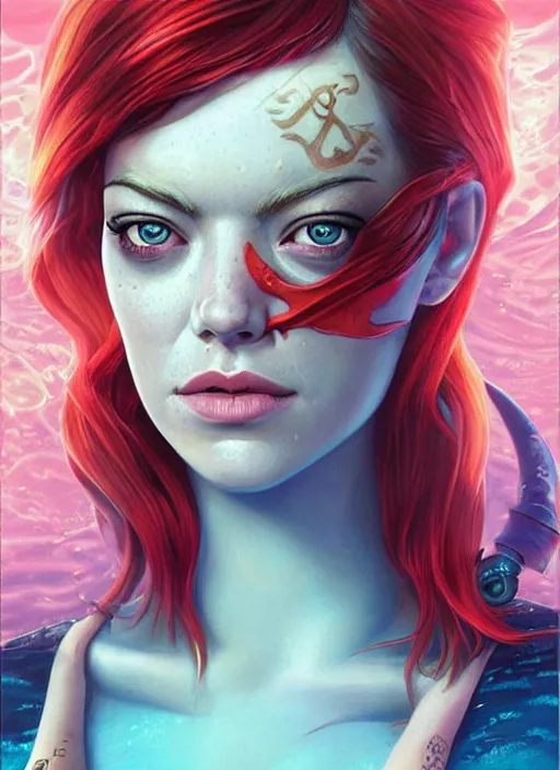 Image similar to underwater pirate portrait of emma stone, pixar style, by tristan eaton stanley artgerm and tom bagshaw.