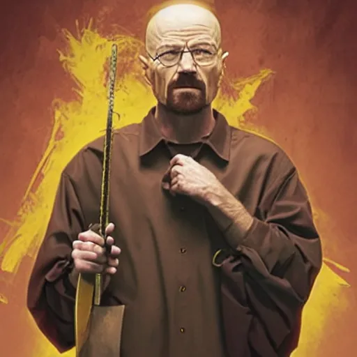 Prompt: walter white holding a sword