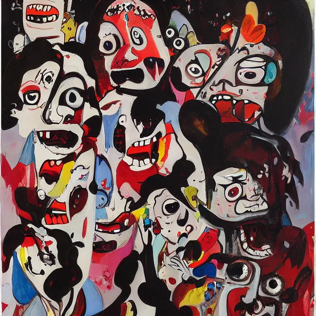 Image similar to A painting of kids seeing ghosts at night by George Condo