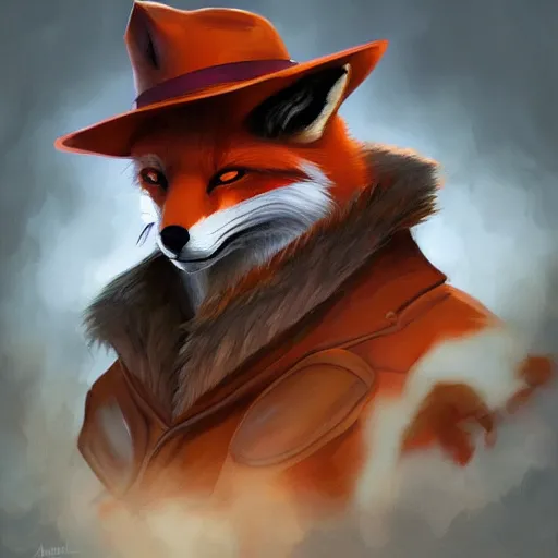 Image similar to a digital painting of a fox wearing a mafia hat, by stanley artgerm lau, frank frazetta, rossdraws, james jean, gerald brom, andrei riabovitchev, marc simonetti, and sakimichan, trending on artstation