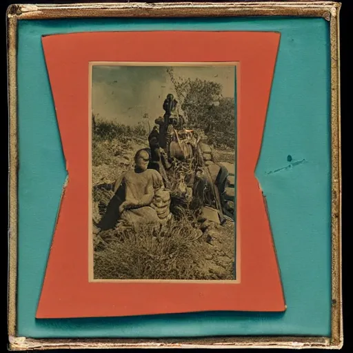 Prompt: A three color offset photography of single ((ethnographic )) object on display, anthropology of wonder, surrealism, exotic artifacts, colonial expedition, exhibition, 1900s style