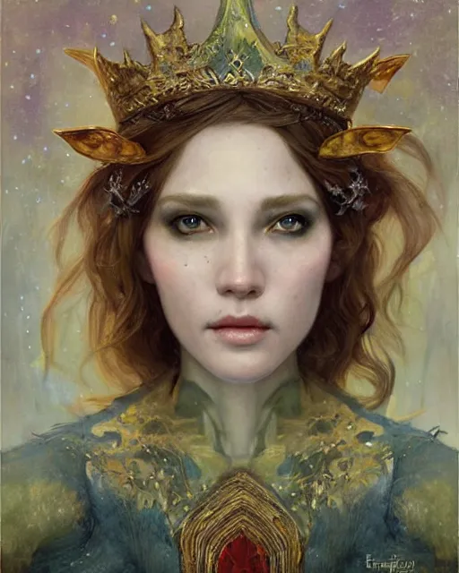 Prompt: a beautiful elf queen, oil painting, by Edgar Maxence and Ross Tran and Michael Whelan