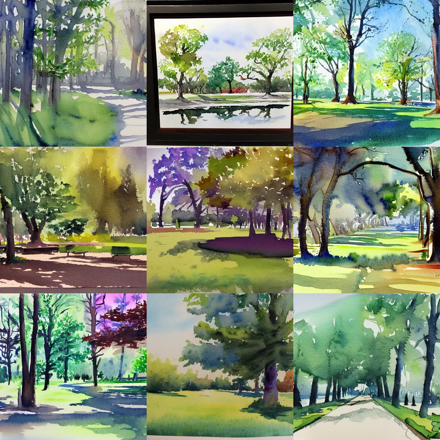 Prompt: a watercolor painting of a park