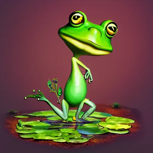 Prompt: a frog fairy on a lily pad, concept render, portrait, magical, alexander jansson, artstation