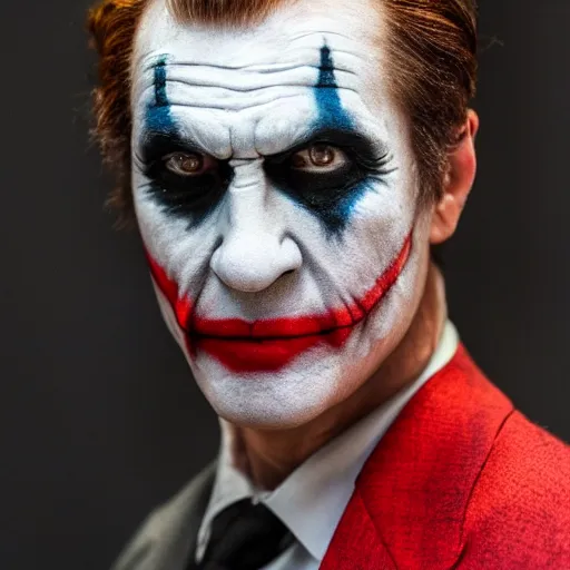 Image similar to cinematic head shot of julius caesar with joker face paint on his face, 8 k, very detailed, very intricate,