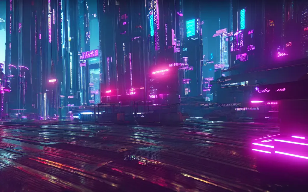 Image similar to highly futuristic cityscapes, cyberpunk aesthetics, intricate detail, neon color scheme, rendered in cryengine