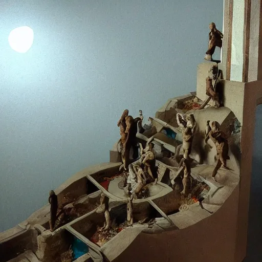 Prompt: a diorama depicting dante's descent through the nine circles