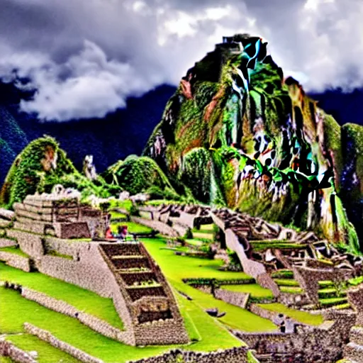 Image similar to machu picchu with Jim Carrey face as the mountain