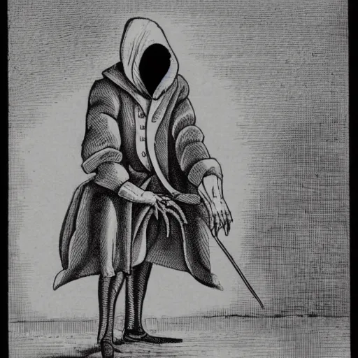 Image similar to anthropomorphic weevil dressed as a plague doctor