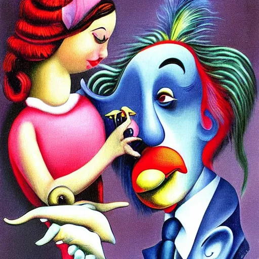 Prompt: surrealism painting of love by dr seuss