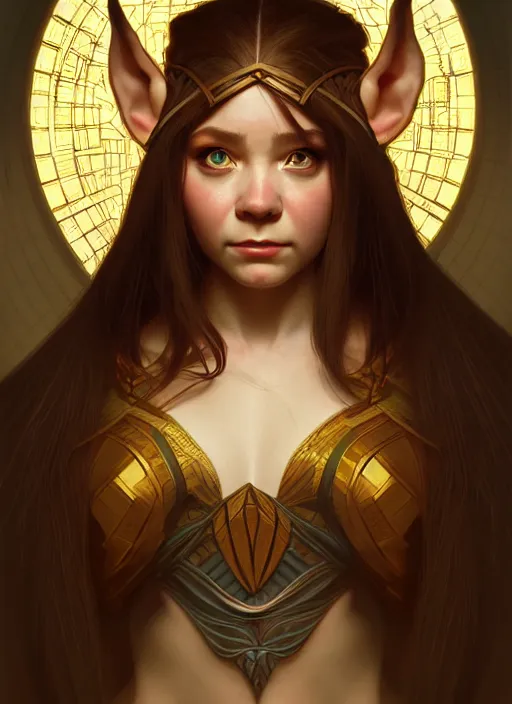 Image similar to portrait of a female dwarf - elf using the golden ratio, highly detailed, digital painting, artstation, sharp focus, illustration, art by tan zi and ayanamikodon and alphonse mucha and wlop