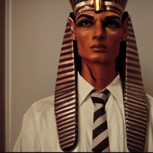 Prompt: An egyptian pharaoh as The American Psycho, cinematic still