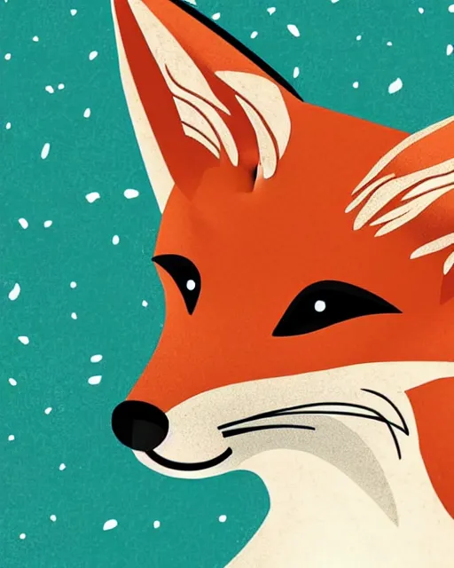 Prompt: portrait of a stylized fox in minimal winter woodland scene. gouache style. threadless contest winner. greenscreen background