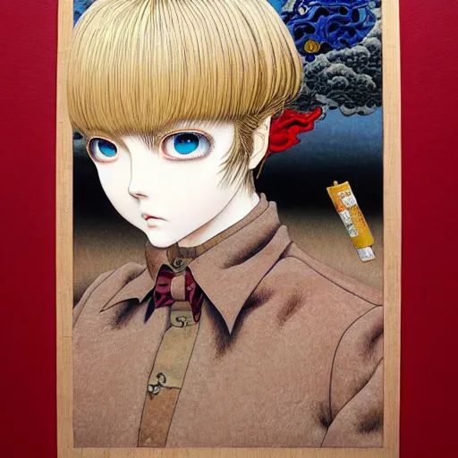 Prompt: prompt: Portrait painted in 3d style drawn by Katsuhiro Otomo and Takato Yamamoto, inspired by Fables, china doll face, smooth face feature, intricate oil painting, high detail, sharp high detail, manga and anime 2000