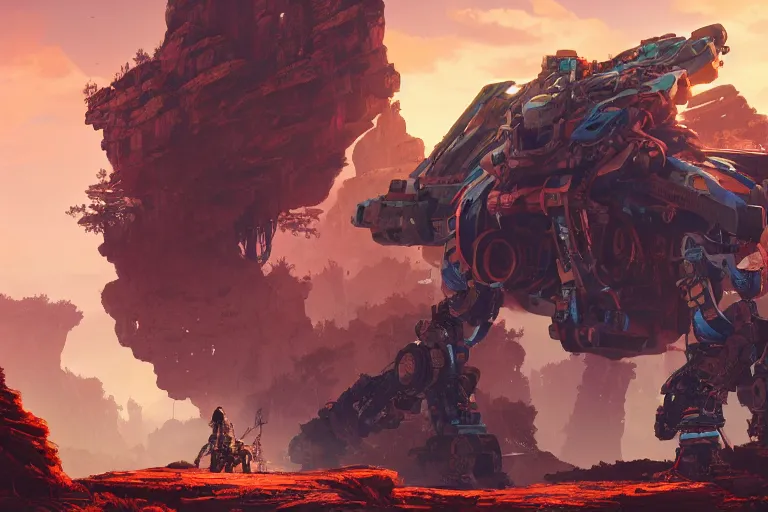 Image similar to rockbreaker machine mecanical creature robot of horizon forbidden west horizon zero dawn radiating a glowing aura global illumination ray tracing hdr fanart arstation by ian pesty and alena aenami artworks in 4 k