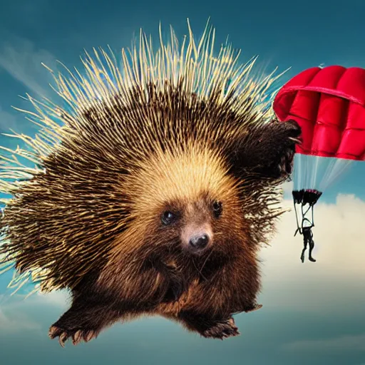 Image similar to parachuting man holding a porcupine