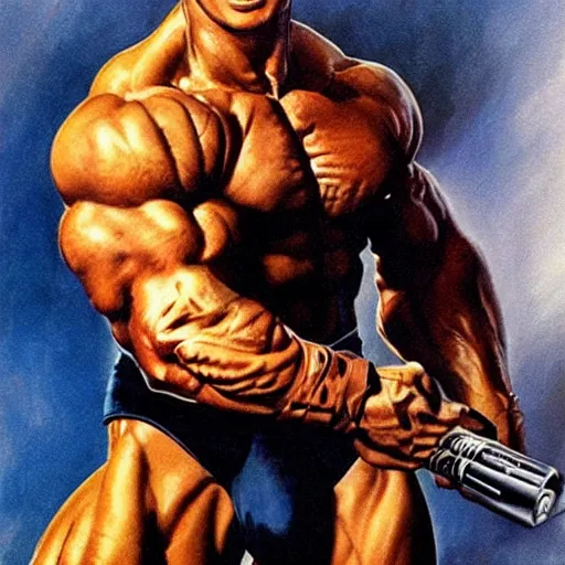 Image similar to portrait of hero arnold schwarzenegger by frank frazetta